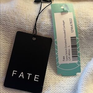 Fate Siana Stitched Detailed Hooded Cardigan Open Knit Womens size L - NWT